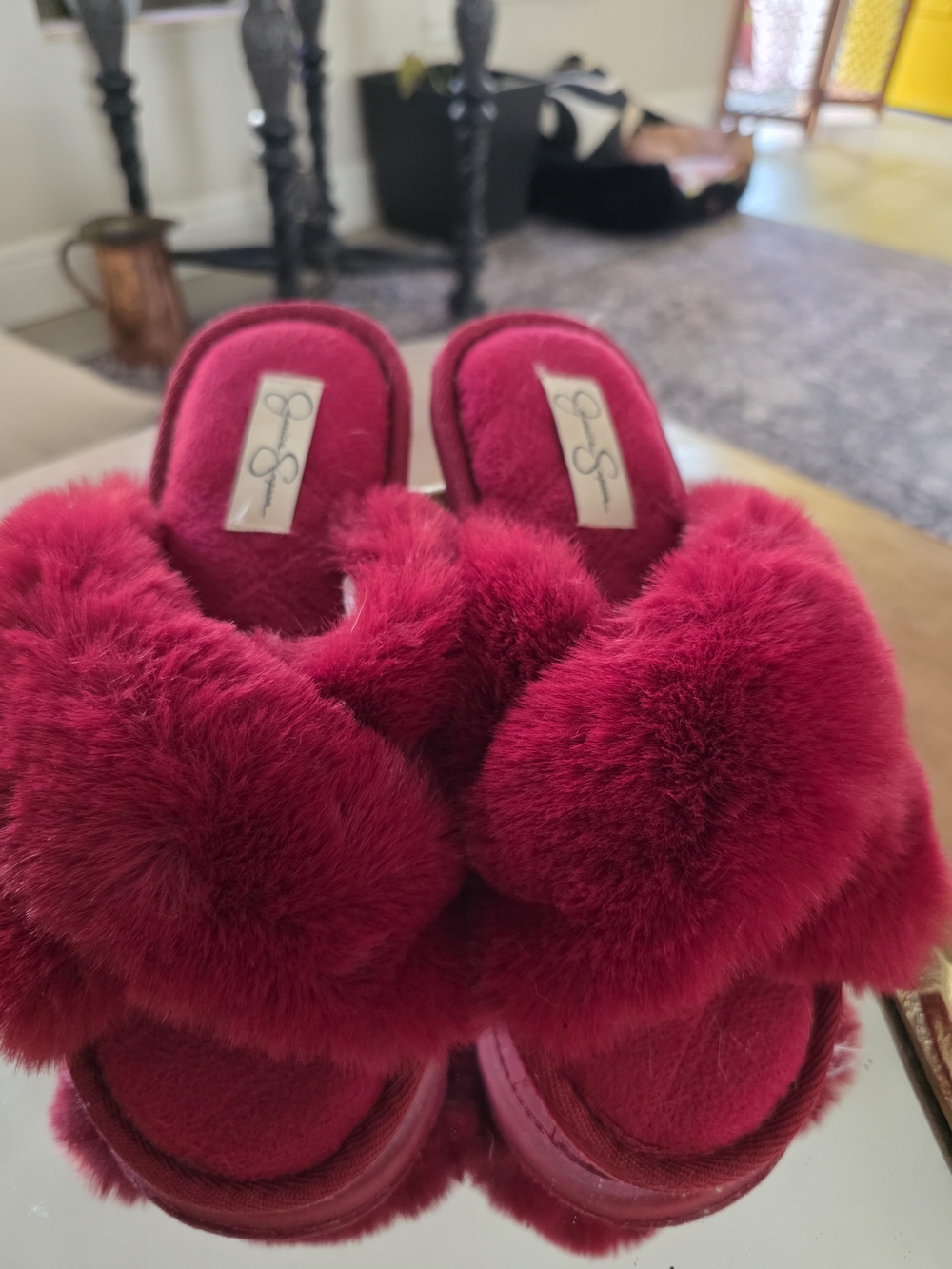 Jessica Simpson Hot Pink Faux Fur Slide Slippers
